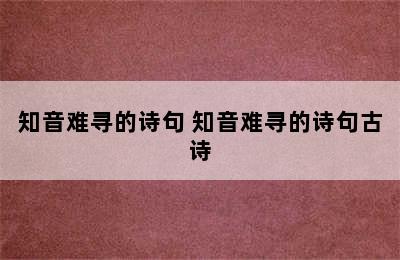 知音难寻的诗句 知音难寻的诗句古诗